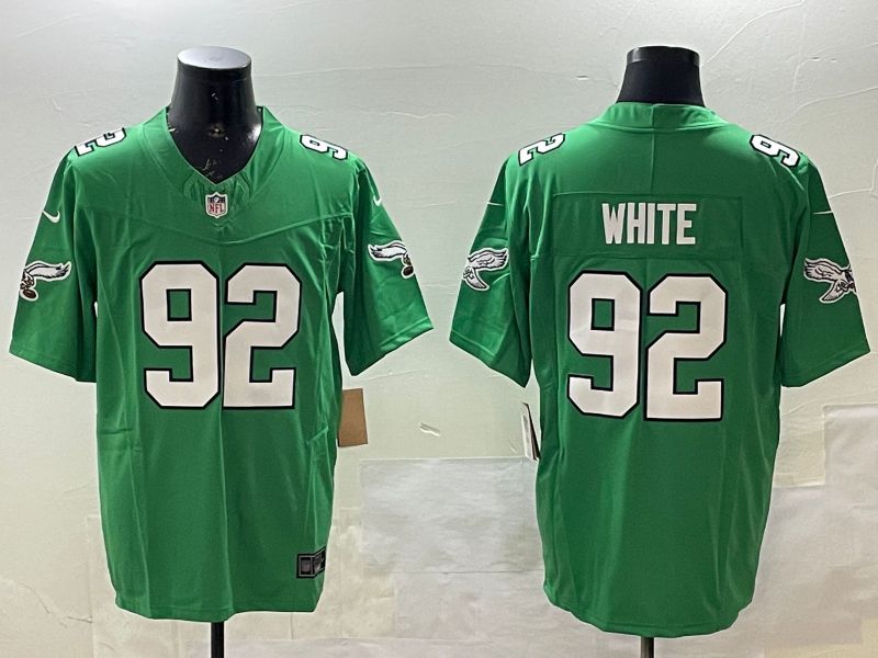 Men Philadelphia Eagles #92 White Green three generations 2025 Nike Vapor Limited NFL Jersey style 1->women nfl jersey->Women Jersey